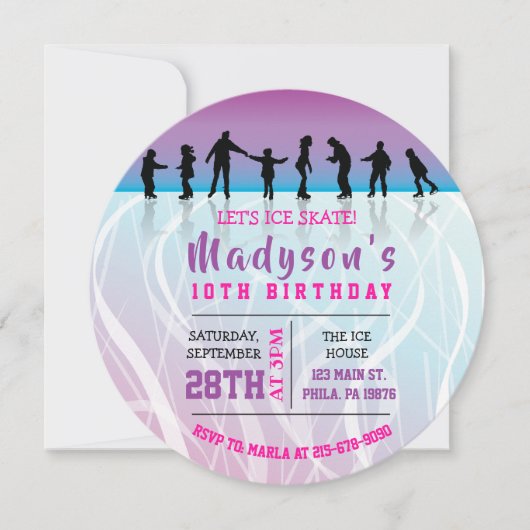 Girls Skate ICE SKATEN Geburtstagsparty Einladung (Vorderseite)