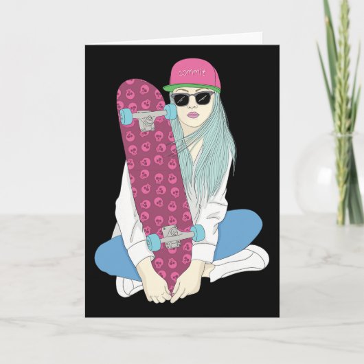 Girls Skate Skateboard Skateboarding Do A Kickflip Karte (Vorderseite)