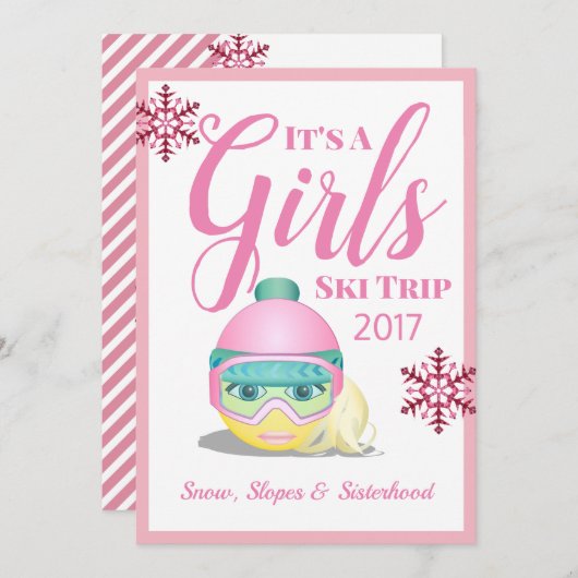 Girls Ski Trip Skiing Emoji Einladung (Vorne/Hinten)