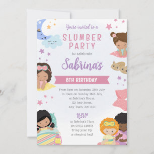 Girls Sleepover Einladende Slumber Party PJs Pillo Einladung