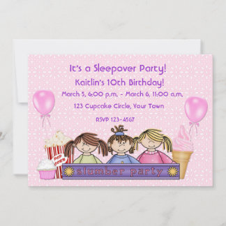 Girl's Sleepover Party Geburtstagseinladung Einladung