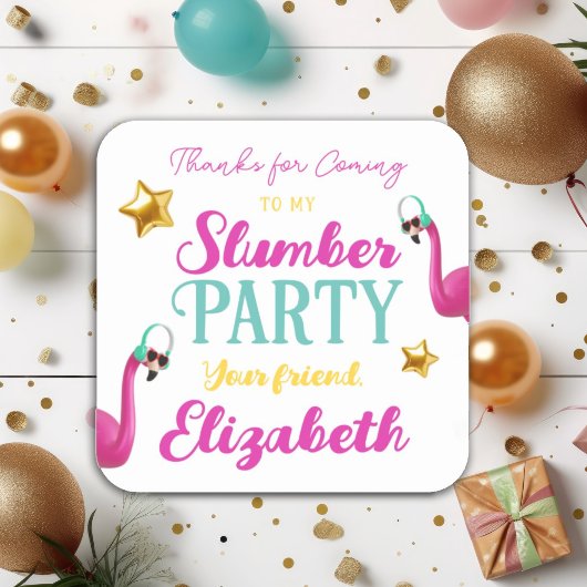 Girls SLEEPOVER Slumber Geburtstagsparty Quadratischer Aufkleber