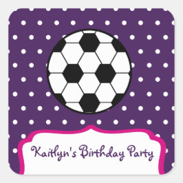 Girl's Soccer Birthday Party - Lila W Pink Quadratischer Aufkleber