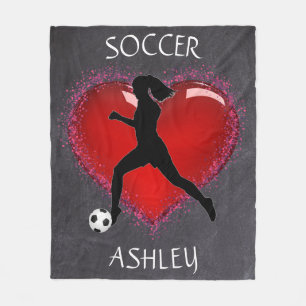 Girls Soccer Chalkboard Herz mit Namen Fleecedecke