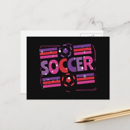 Girls Soccer Geometric Retro Typografie Postkarte (Vorderseite/Rückseite Beispiel)