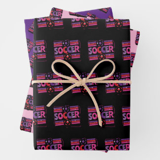Girls Soccer Geometric Retro Typography Geschenkpapier Set