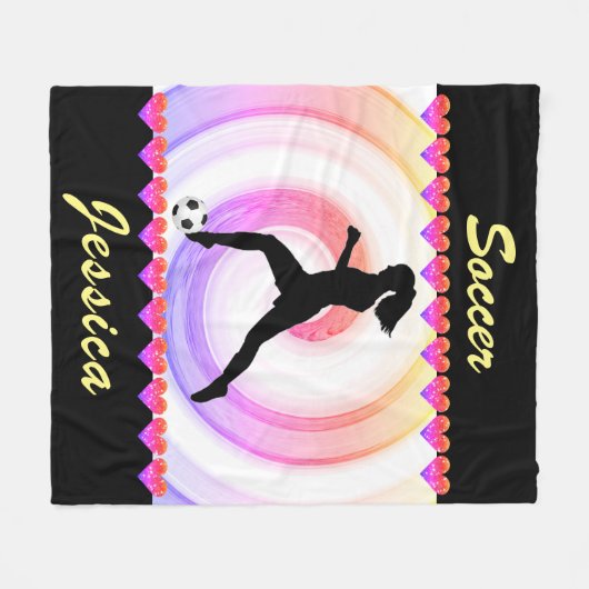 Girls Soccer Rainbow Wirbel und Glitzer Hearts Fleecedecke (Vorderseite (Horizontal))