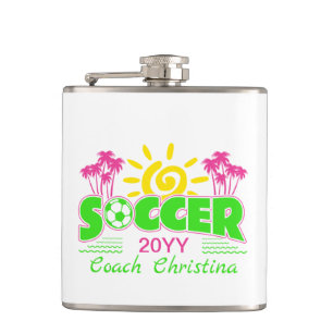 Girls Soccer Sunshine Palm Trees Flachmann
