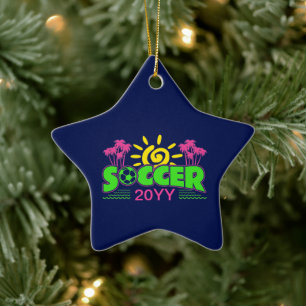 Girls Soccer Sunshine Palm Trees Keramik Ornament