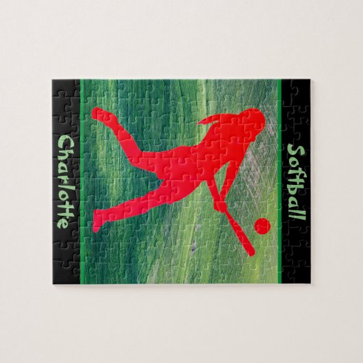 Girls Softball Batter Up auf dem Green Jigsaw Puzz Puzzle (Horizontal)