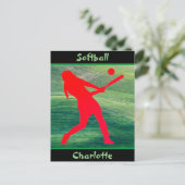 Girls Softball Batter Up on Green Postkarte (Stehend Vorderseite)