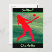 Girls Softball Batter Up on Green Postkarte (Vorne/Hinten)