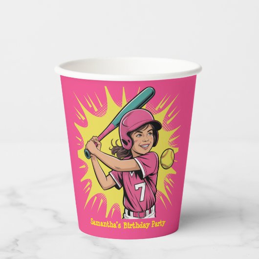 Girls Softball Geburtstagsparty Pappbecher (Vorderseite)
