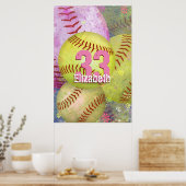 Girl's Softball grungy pinkgelb Poster (Küche)
