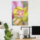 Girl's Softball grungy pinkgelb Poster (Heimbüro)