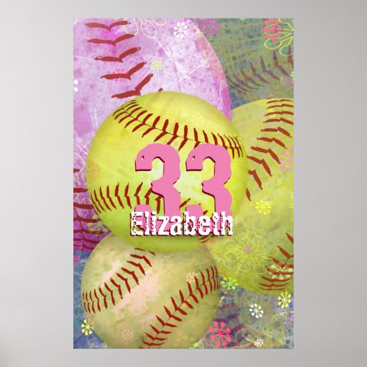 Girl's Softball grungy pinkgelb Poster (Vorne)