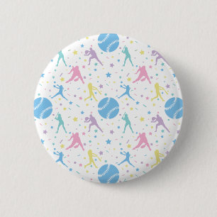 Girls Softball Player Stars Button