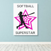 Girls Softball Superstar Leinwanddruck (Insitu (Holzboden))