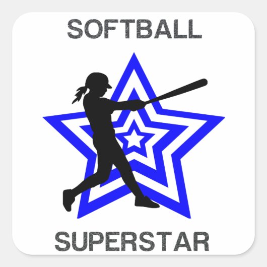 Girls Softball Superstar Quadratischer Aufkleber (Vorderseite)