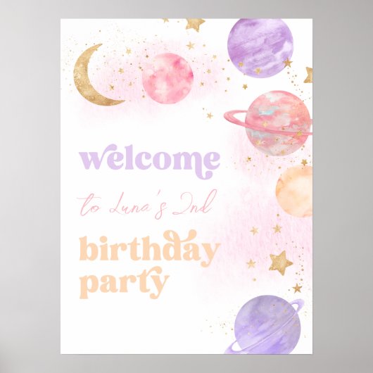 Girl's Space Party Welcome Poster (Vorne)