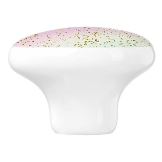 Girls Sparkle Rainbow Pastel Gold Glitzer Fantasy Keramikknauf (Seitenansicht)