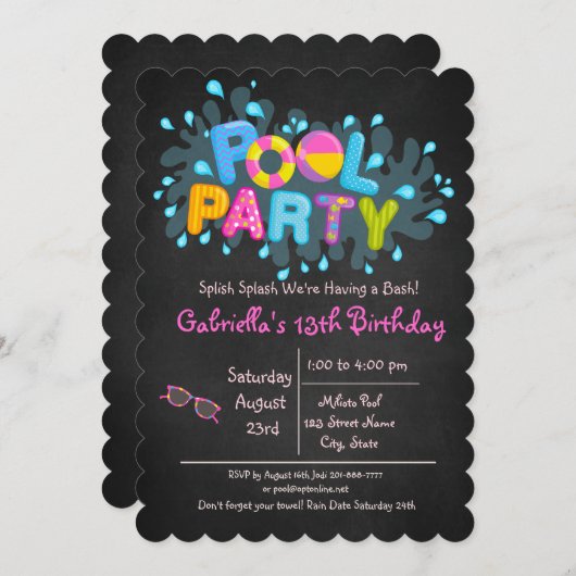 Girls Splash kommen in unser Bash Pool Party Einladung (Vorne/Hinten)