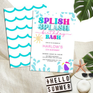 Girl's Splish Splash Water Party Geburtstag Einladung