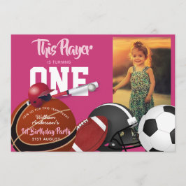 Girls Sports 1 Geburtstag Baseball Pink Einladunge Einladung