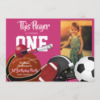 Girls Sports 1 Geburtstag Baseball Pink Einladunge Einladung