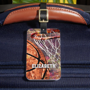 Girls Sports Basketball lila rosa ihren Namen Gepäckanhänger