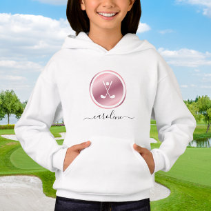 Girls Sports Golf Pink Rose Gold Golfer's Name Hoodie