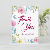 Girls Spring Floral Watercolor Babydusche Dankeskarte (Stehend Vorderseite)