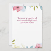 Girls Spring Floral Watercolor Babydusche Dankeskarte (Rückseite)