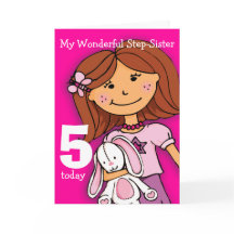 Girls Step-Sister 5th birthday card girlie pink