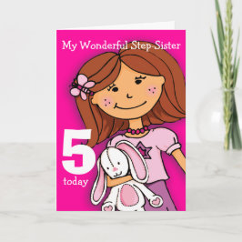 Girls Step-Sister 5th birthday card girlie pink Karte