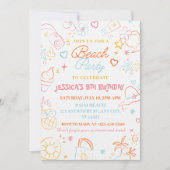 Girls Summer Party| Farbenfroher Strand zum Geburt Einladung (Vorderseite)