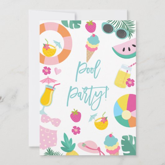 Girls Summer Pool Party Geburtstag Einladung (Rückseite)