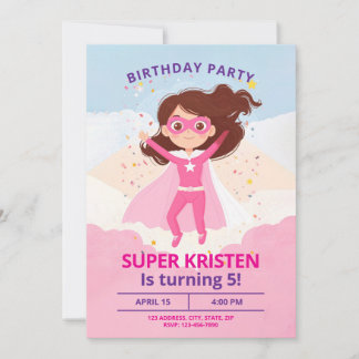 Girl's Super Hero Birthday Invites - Editierbar Einladung