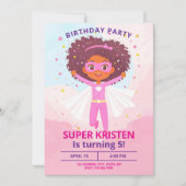 Girl's Super Hero Birthday Invites - Editierbar Einladung (Vorderseite)