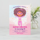 Girl's Super Hero Birthday Invites - Editierbar Einladung (Stehend Vorderseite)