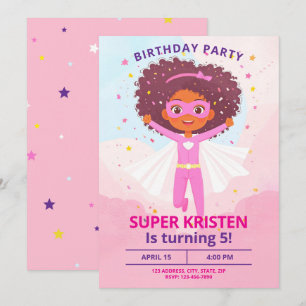 Girl's Super Hero Birthday Invites - Editierbar Einladung