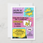 Girls Superhero 4. Geburtstag Einladung (Vorderseite)