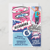 Girl's Superhero Comic Foto Geburtstagseinladung Einladung (Vorderseite)
