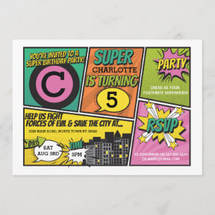 Girl's Superhero Einladung Pink Party Einladung