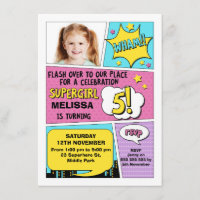 Girls Superhero Foto 5. Geburtstag Einladung