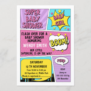 Girls Superhero Kinderdusche Einladung