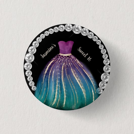 Girls Sweet 16 Ombre Kleid und Rhinestones Button (Vorderseite)