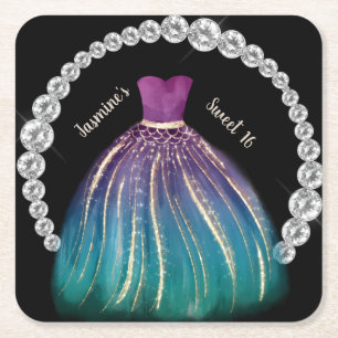 Girls Sweet 16 Ombre Kleid und Rhinestones Rechteckiger Pappuntersetzer