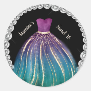 Girls Sweet 16 Ombre Kleid und Rhinestones Runder Aufkleber
