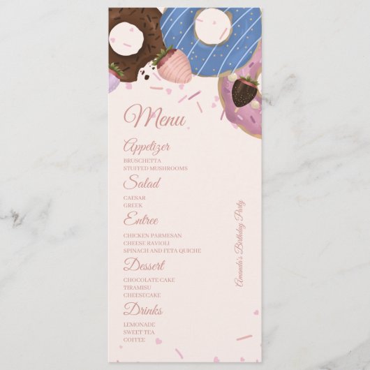 Girls Sweet Donut Pastel Geburtstag Menükarte (Vorderseite)